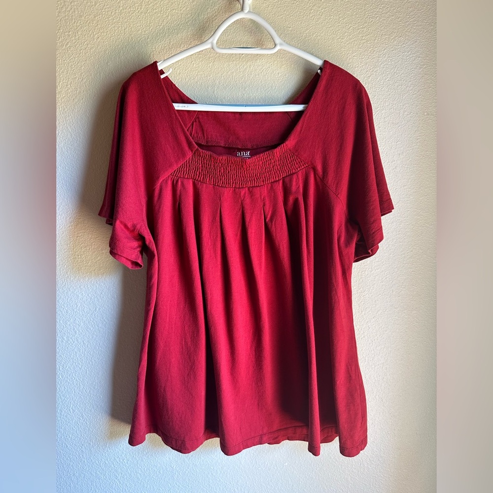 a.n.a Red Plus Size Pleated Short Sleeve Blouse